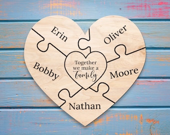 Puzzle Design Heart Family Sign | Family Name Sign | Blended Family Sign | Personalized Gift | Pallet Sign | Wedding Sign | Wood Sign