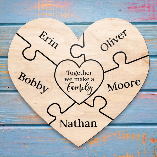 Puzzle Design Heart Family Sign | Family Name Sign | Blended Family Sign | Personalized Gift | Pallet Sign | Wedding Sign | Wood Sign