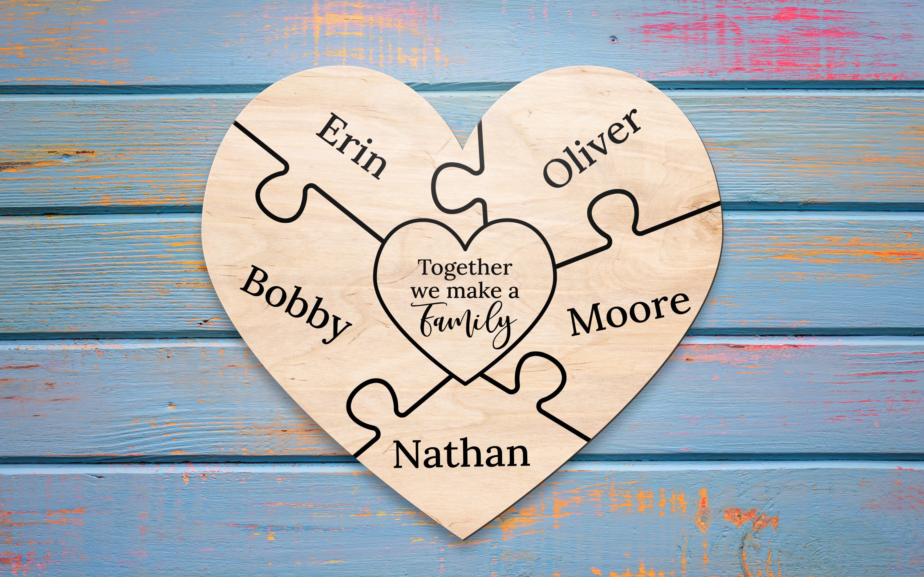Puzzle Design Heart Family Sign Family Name Sign Blended - Etsy