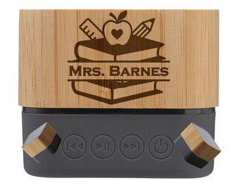 Personalized Teacher Gift Speaker, Custom Teacher Gift Idea, Engraved Bamboo Bluetooth Speaker, Best For Educator, Personalized Name