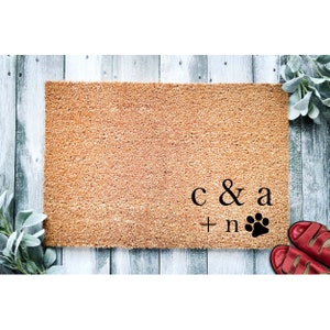 Custom Doormat Minimal Monogram With Pet Paw | Housewarming Gift | Wedding Gift | Personalized Doormat | Closing Gift Welcome Doormat 1951