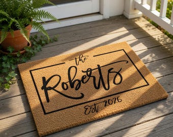 Personalized Last Name Doormat, Custom Family Welcome Mat, Housewarming Gift, Wedding Present, Established Door Mat, New Home Decor