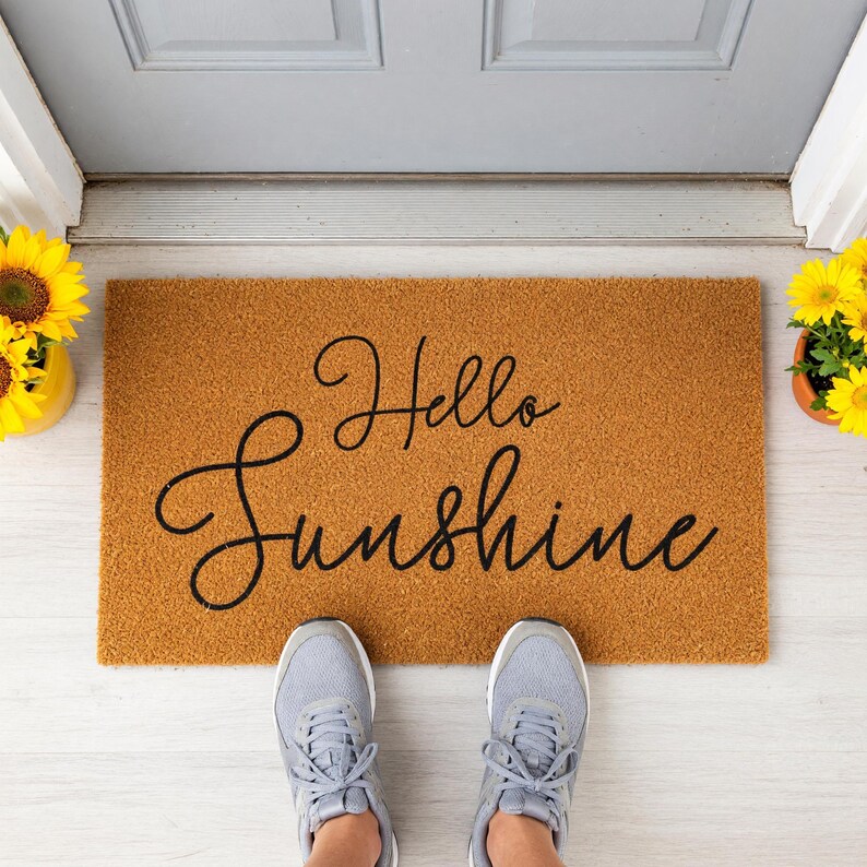 Hello Sunshine Welcome Mat, Coir Doormat for Housewarming, New Home Gift, Anniversary Birthday image 9