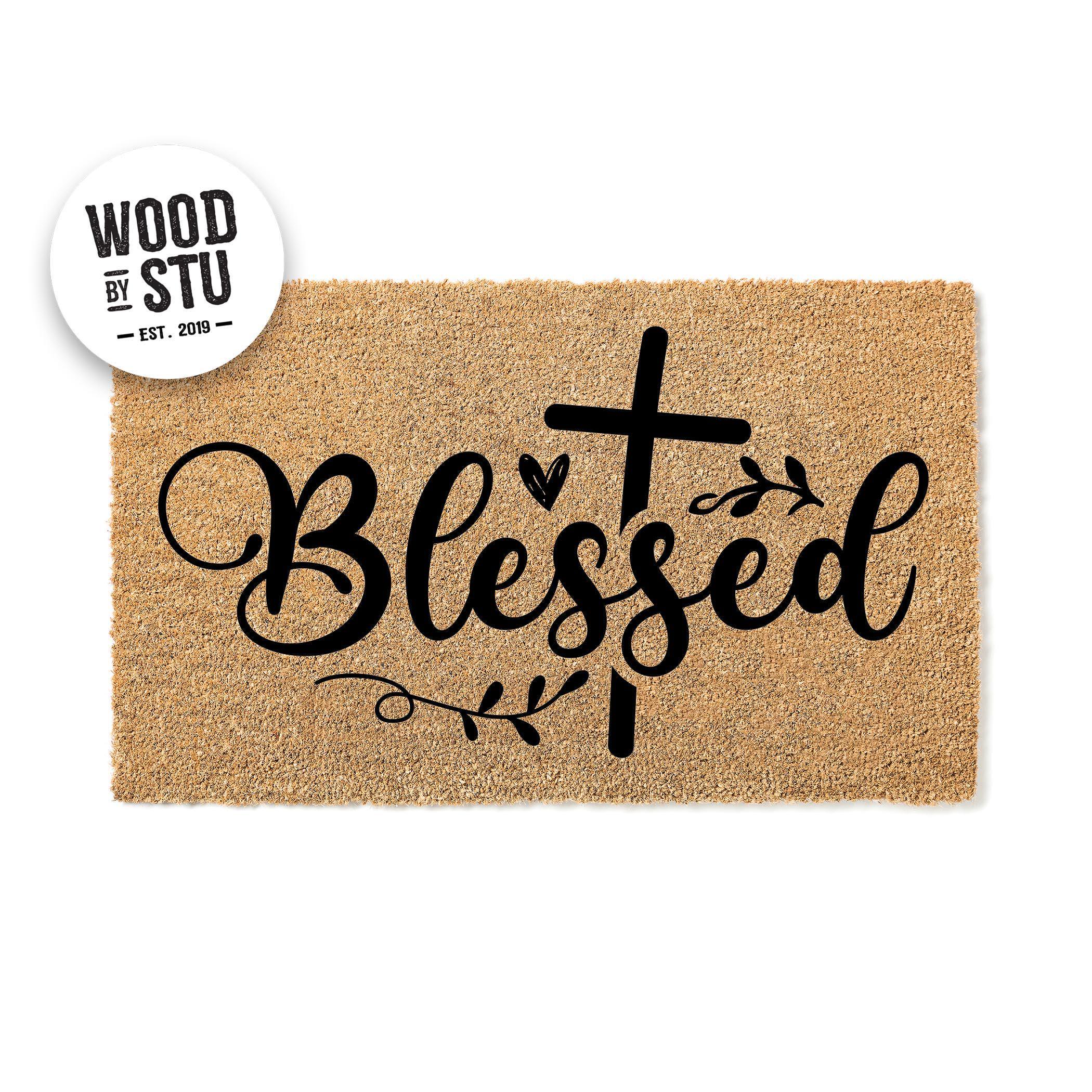 Doormat Blessed by the Cross - Christian Home Religious Doormat - Welcome - Farmhouse Door Mat - Rustic Decor Gift - Home Doormat 1875**