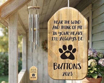 Memorial Pet Wind Chime, Personalized Dog Loss Sympathy Gift with Name and Remembrance Date