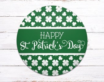 Happy St. Patricks Day Round Wood Porch Sign | St Paddys Day Door Decor Sign Gift | Shamrock Pattern | Irish Home | Wood Sign
