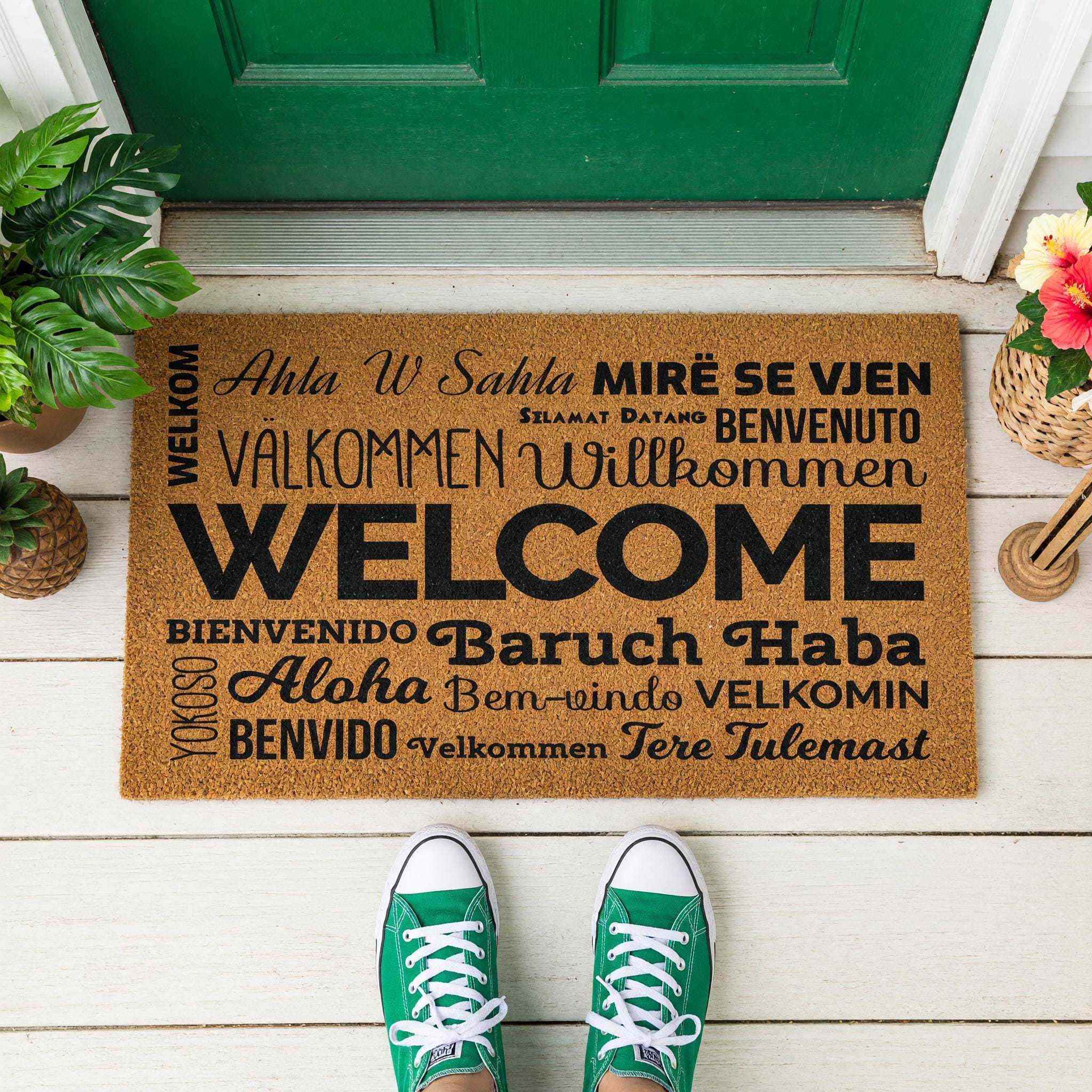 Multi Language Welcome Mat, Aloha Bienvenido Willkommen Baruch