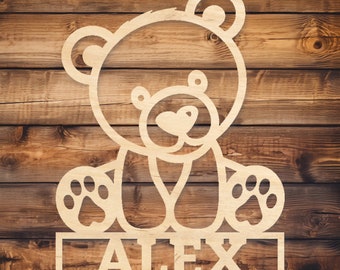 Personalized Teddy Bear Wood Sign, Custom Name Nursery for Baby Shower, Birthday Gift