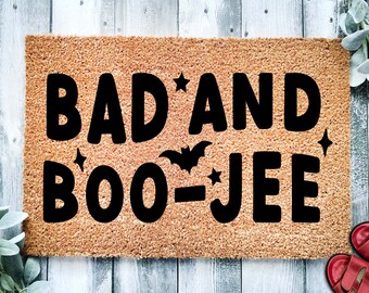 Bad and Boo-Jee Halloween Door Mat | Funny Boojee Doormat | Bougie Welcome Door Mat | Fall Autumn Decor Gift | Home Doormat | Custom Doormat