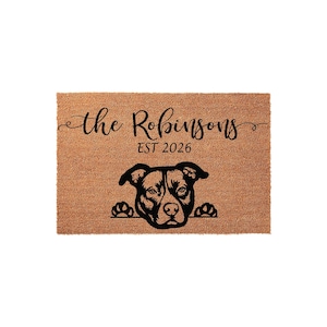 Paillasson Pit Bull personnalisé, Cadeau de pendaison de crémaillère, Tapis de bienvenue personnalisé, Paillasson amusant, Décoration d'intérieur, Cadeau pour amoureux des chiens, Nouvelle maison