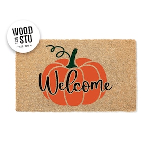 Welcome Pumpkin Fall Doormat | Welcome Mat | Fall Door Mat | Housewarming Gift | Autumn | Halloween | Family Home Decor | Fall Gift 1562stk