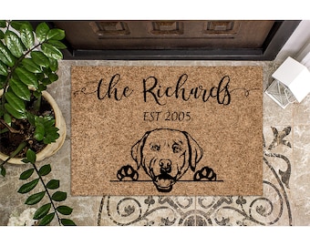 Custom Doormat Labrador Retriever Dog | Personalized Doormat Cute Welcome Mat | Housewarming Gift | Closing Gift | Last Name Door Mat 1199