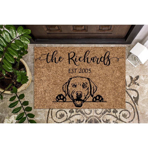 Custom Doormat Labrador Retriever Dog | Personalized Doormat Cute Welcome Mat | Housewarming Gift | Closing Gift | Last Name Door Mat 1199