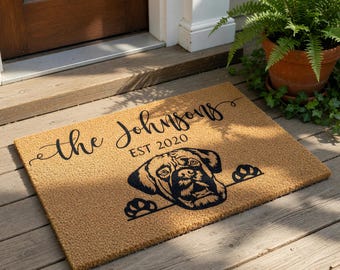 Personalized Dog Doormat, Custom Boxer Welcome Mat, Housewarming Gift, Dog Mom Gift, Funny Door Mat, Pet Lover Rug, Entryway Decor