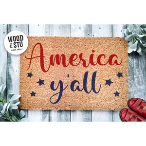 Doormat America Y'all  | 4th of July | Independence Day | Housewarming Gift | Welcome Doormat | Fourth of July Funny Doormat 1713**