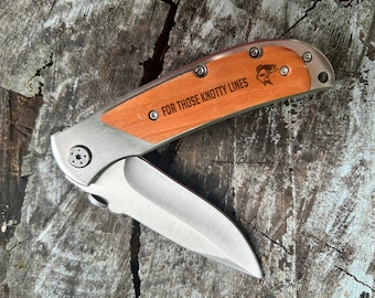 Personalized Fishing Pocket Knife with Custom Engraved Message