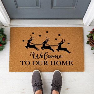 Welcome To Our Home Doormat Reindeer Stars Christmas 1528