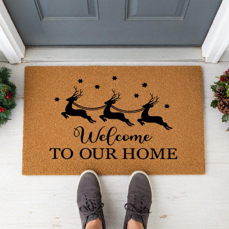 Welcome To Our Home Doormat Reindeer Stars Christmas 1528
