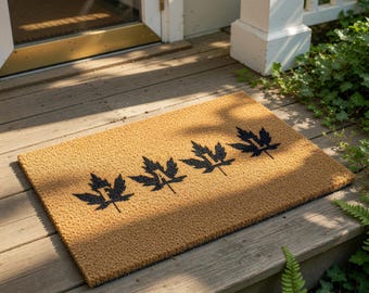 Felpudo de bienvenida personalizado con hoja de arce, felpudo de fibra de coco para el hogar en otoño, regalo de temporada para la puerta principal