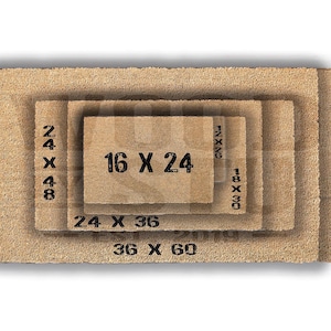 a close-up view of a textured, brown surface, possibly a mat or carpet, with a small text overlay indicating the size of the object in the image.