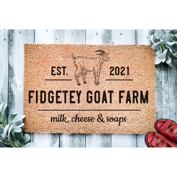 Custom Doormat Personalized Custom Name and EST Goat Farm Doormat Farmhouse Welcome Mat Goat Farmer Door Mat | Farm Gift  Home Doormat 1418