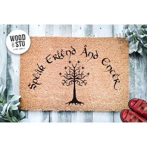 Doormat Speak Friend And Enter Geek Chic Doormat Nerdy Housewarming Gift Elvish Door mat Closing Gift Moria Welcome Mat Gandalf 1425**