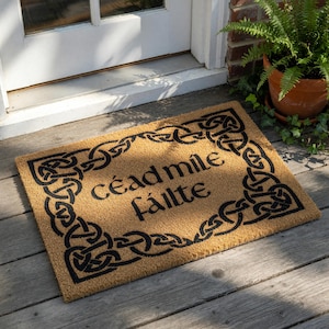 Celtic Welcome Doormat, Cad Mle Filte Irish Door Mat, Housewarming Gift, New Home Present, Gaelic Entrance Rug, Celtic Decor