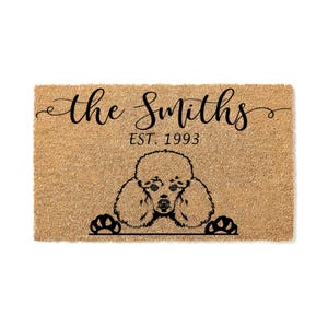 Custom Doormat Poodle Personalized Gift Door mat Dog Welcome Mat Housewarming Gift Last Name Cute Doormat Housewarming Closing Gift 1200