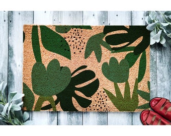 Doormat Tropical Leaves Pattern | Monstera Houseplant Leaf Doormat | Plant Mom Welcome Mat | Housewarming Gift | New Home Gift 1879**