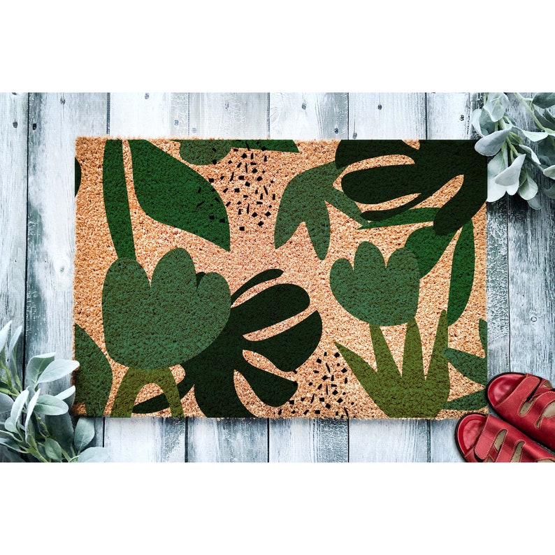 Doormat Tropical Leaves Pattern Monstera Houseplant Leaf Doormat Plant Mom Welcome Mat Housewarming Gift New Home Gift 1879 image 1