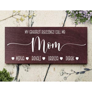 Personalized Mom Sign with Kids Names, Custom Wood for Mother's Day Birthday Gift Idea zdjęcie 1