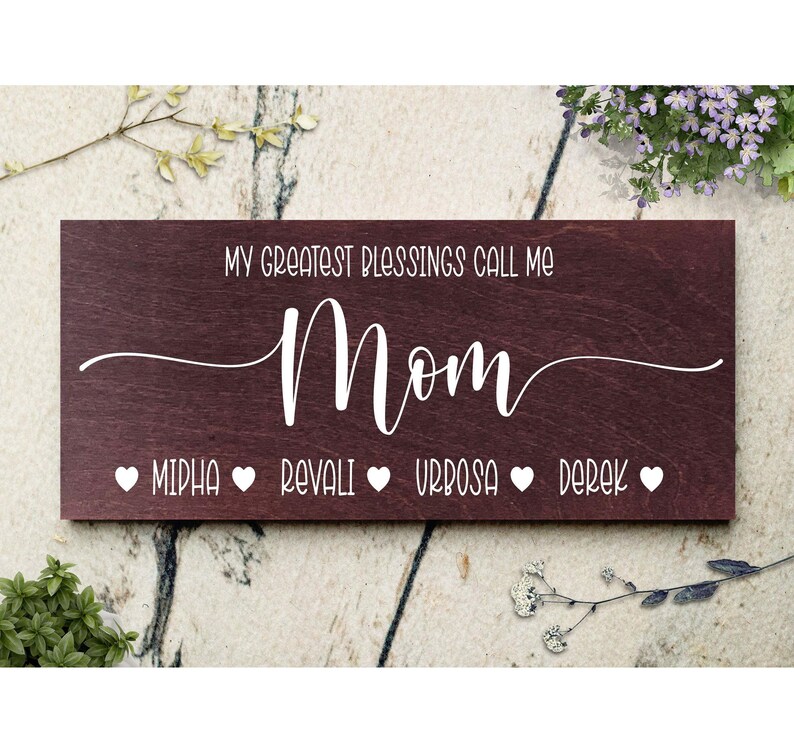 Personalized Mom Sign with Kids Names, Custom Wood for Mother's Day Birthday Gift Idea zdjęcie 1