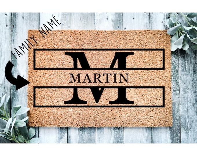 Custom Doormat Monogram Last Name Housewarming Gift Wedding Gift Personalized Gift Closing Gift Welcome mat Front Door Mat Newly Wed 1019