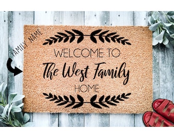 Custom Doormat Last Name Personalized Gift Wedding Gift Housewarming Gift Closing Gift Welcome Mat From Realtor Farmhouse Decor 1017