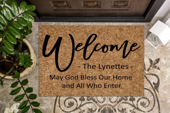 May God Bless Our Home Custom Door Mat Personalized Doormat Etsy