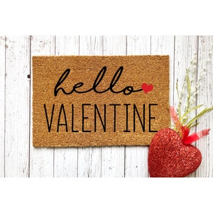 Doormat Hello Valentine  |  Valentines Day Gift | Cute Valentine's Day For Her Gift | Heart Mat Welcome Door mat | Front Door Love 2081**