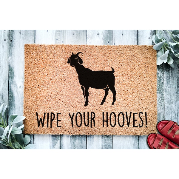 Doormat Wipe Your Hooves Funny Goat Doormat Go Away | Farm Doormat | Welcome Mat | Funny Doormat Gift | Home Door mat | Housewarming 1435**