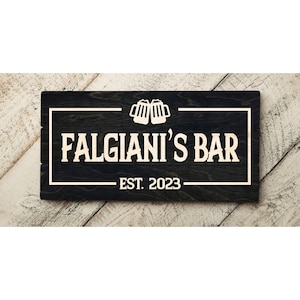 Personalized Bar Sign with Last Name, Custom Wood Pub for Birthday Anniversary Gift