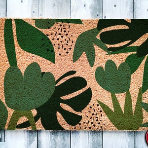 Doormat Tropical Leaves Pattern Monstera Houseplant Leaf Doormat Plant Mom Welcome Mat Housewarming Gift New Home Gift 1879 image 5