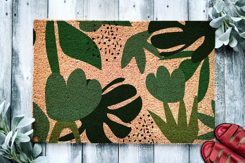 Doormat Tropical Leaves Pattern Monstera Houseplant Leaf Doormat Plant Mom Welcome Mat Housewarming Gift New Home Gift 1879 image 5