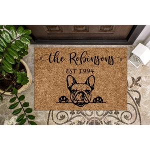 Custom Doormat French Bulldog Personalized Doormat | Frenchie | Welcome Mat | Housewarming Gift | Last Name Door Mat | Closing Gift 1172