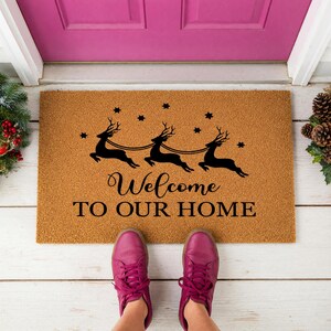 Welcome To Our Home Doormat Reindeer Stars Christmas 1528