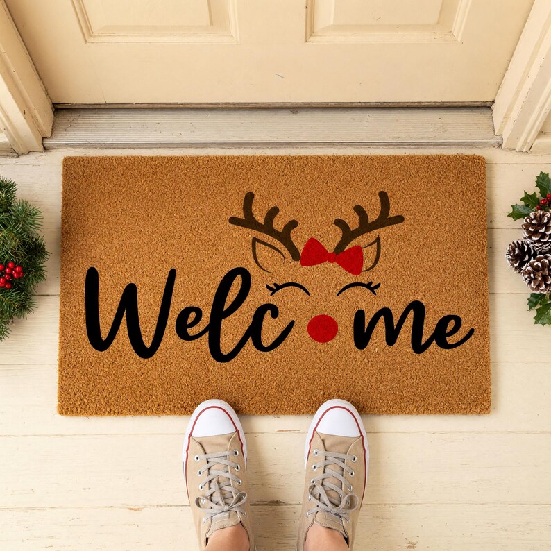 Welcome Reindeer Christmas Doormat Holiday Winter Entry Mat 2028