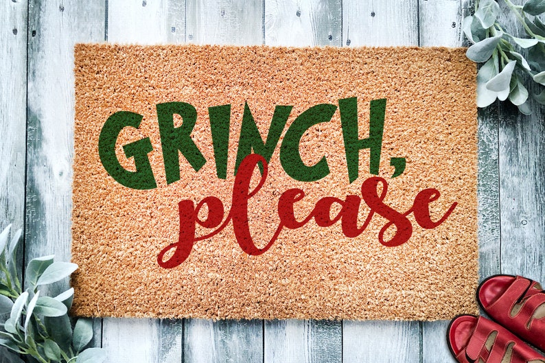 Grinch Please Funny Christmas Door Mat  Funny Christmas image 1