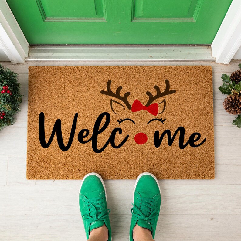 Welcome Reindeer Christmas Doormat Holiday Winter Entry Mat 2028