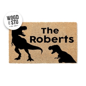 Custom Doormat Personalized Gift Dinosaur Last Name Welcome Mat Personalized Doormat Closing Gift  Front Door Mat Monogram Rug T Rex 1985