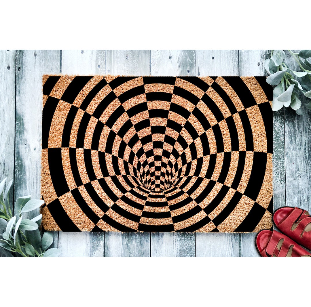 Doormat Hole Optical Illusion Pattern Door Mat Quirky Cool Checkered