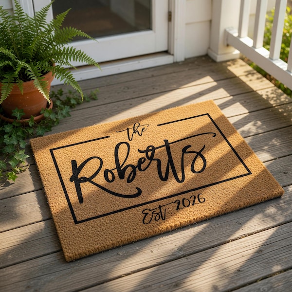 Personalized Last Name Doormat, Custom Family Welcome Mat, Housewarming Gift, Wedding Present, Established Door Mat, New Home Decor