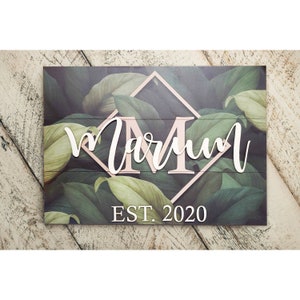 Tropical Leaf Last Name Monogram Wood Sign - Wedding Gift - Family Name Pallet Sign - Anniversary Gift - Established Sign Monogram Sign 7382