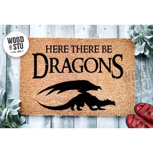 Doormat Here There Be Dragons  Roleplaying Tabletop Gaming | Nat 20 on Housewarming Gift Funny Doormat Closing Gift Welcome Doormat 1917**